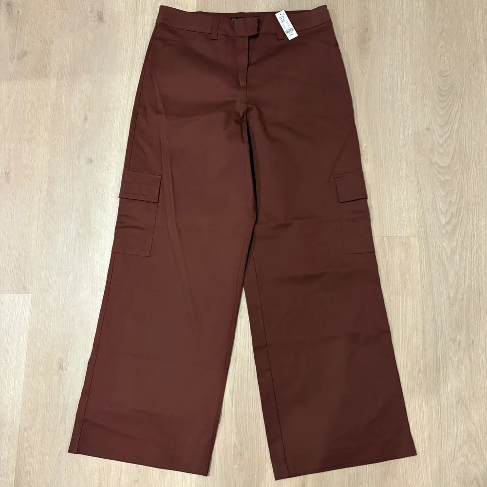 New York & Company Brown Wide Leg Cargo Pants High Rise Size L Career NWT - Picture 1 of 12